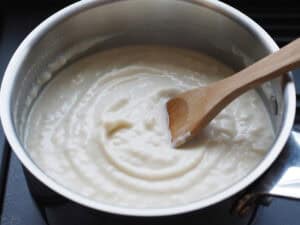 white masa porridge process in pot after cooking