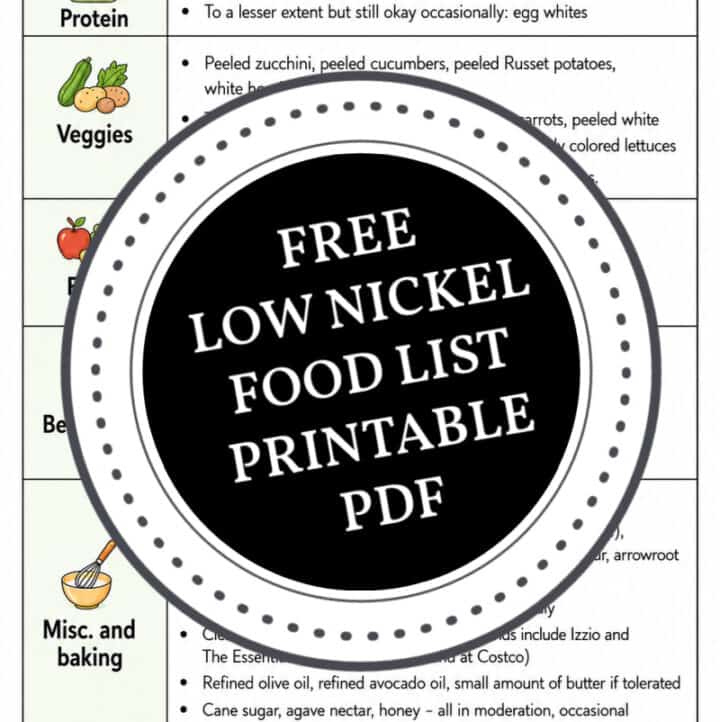 Free low nickel diet food list with printable PDF image