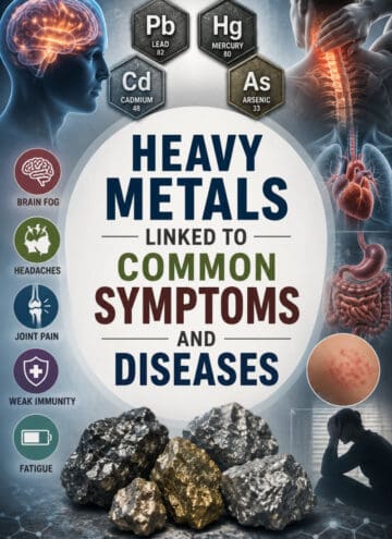 Heavy Metals Linked to Symptoms & Diseases text overlay on related images