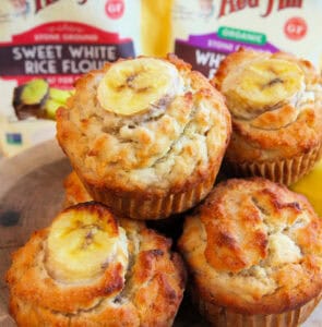 close up photo of rice flour banana muffins