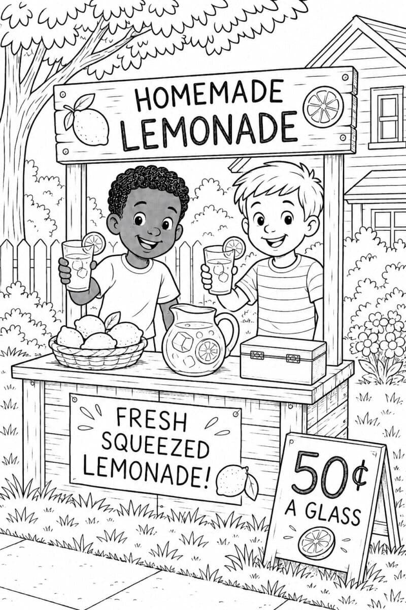 lemonade stand free coloring page for summer