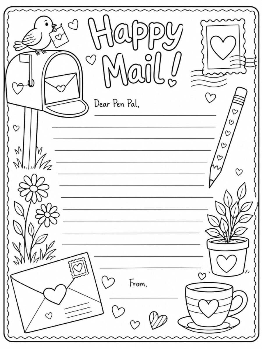 snail mail pen pal coloring page
