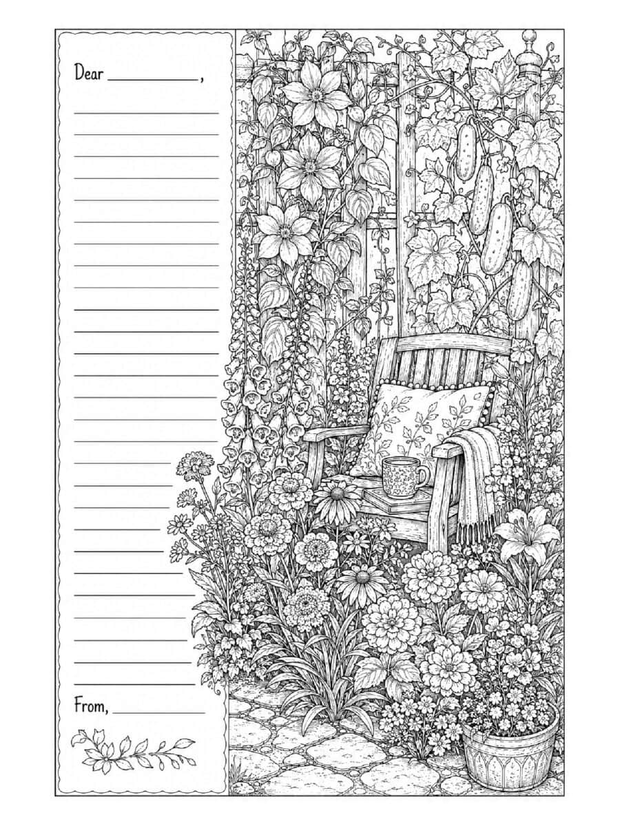 cozy garden pen pal coloring page