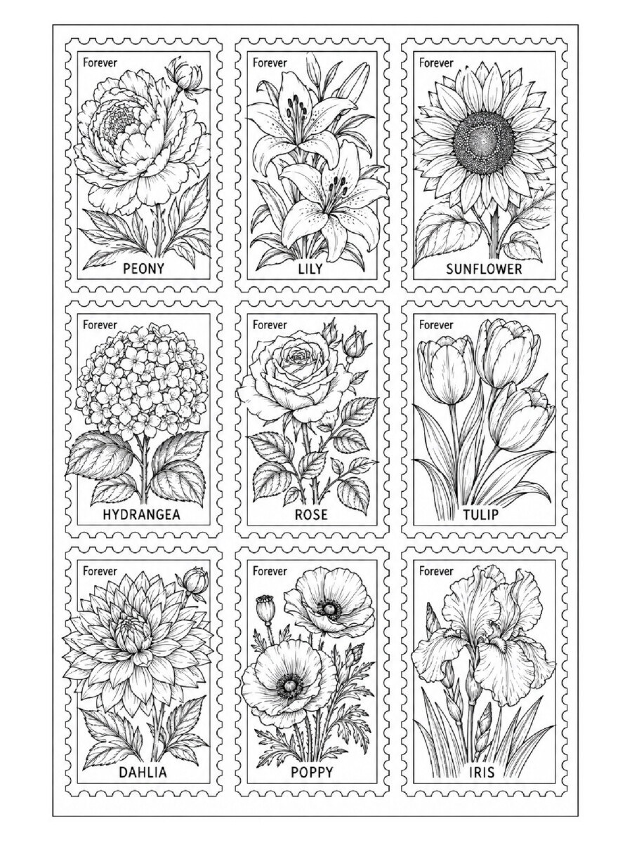 Floral Postage stamp template printable
