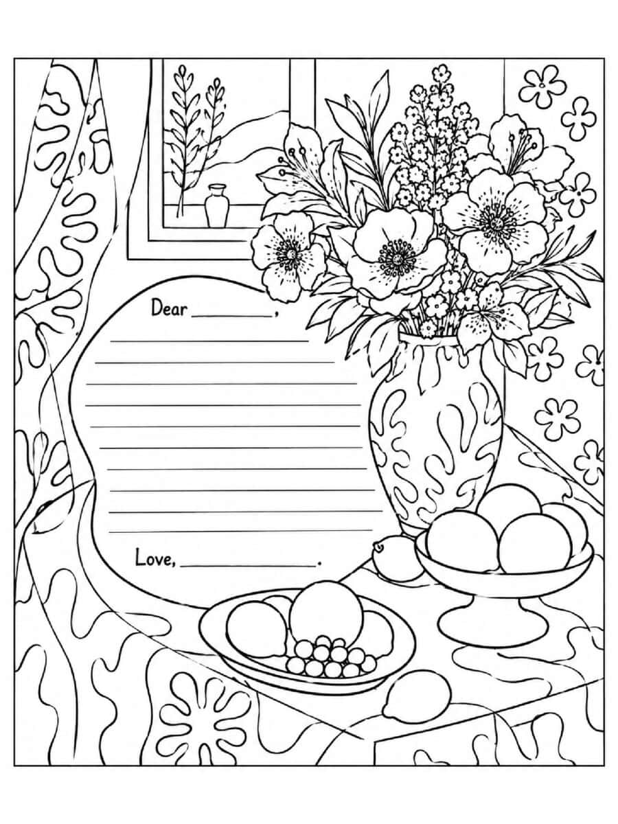 Matisse inspired artwork for pen pal coloring page