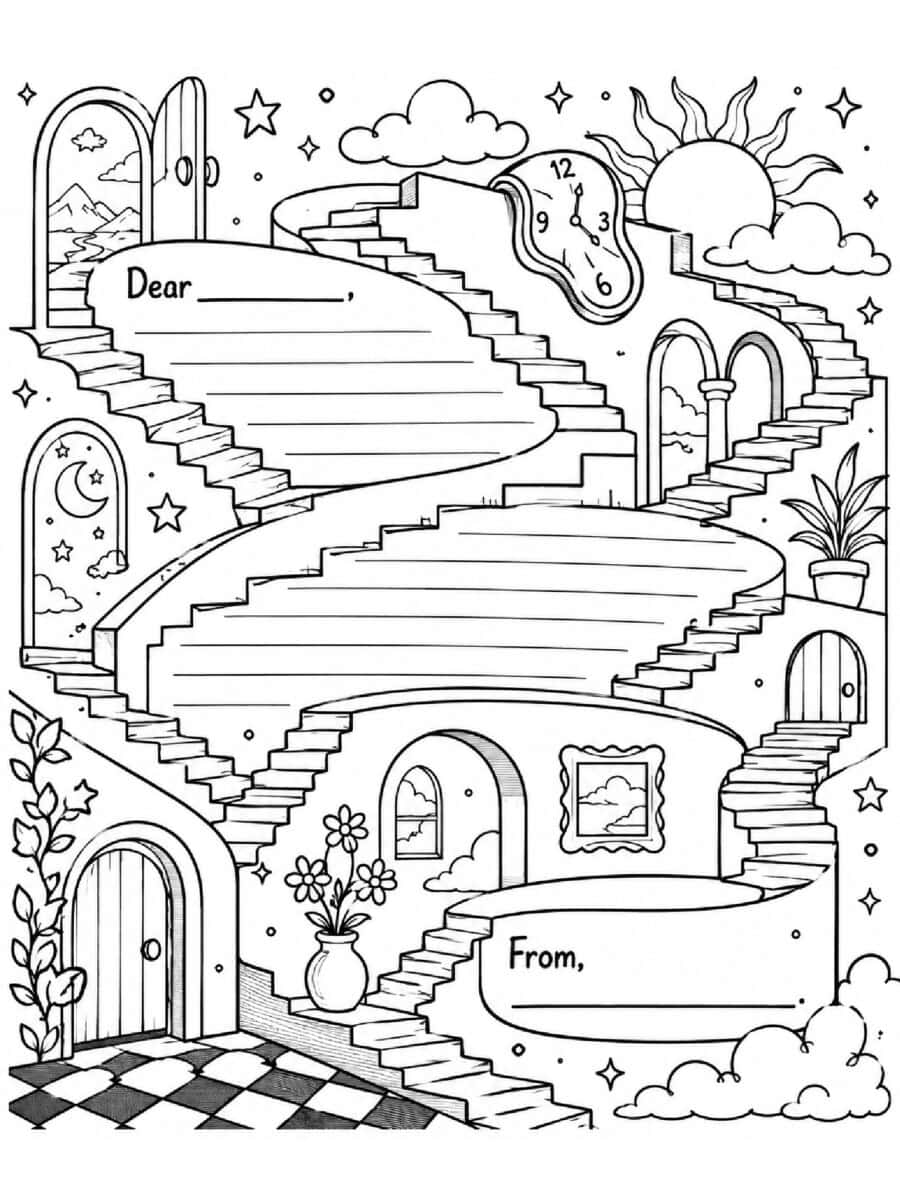 salvador dali inspired pen pal coloring page