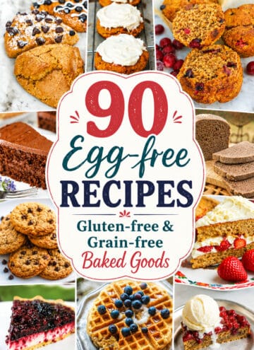 90 egg free baked goods text overlay with 10 photos of the recipes