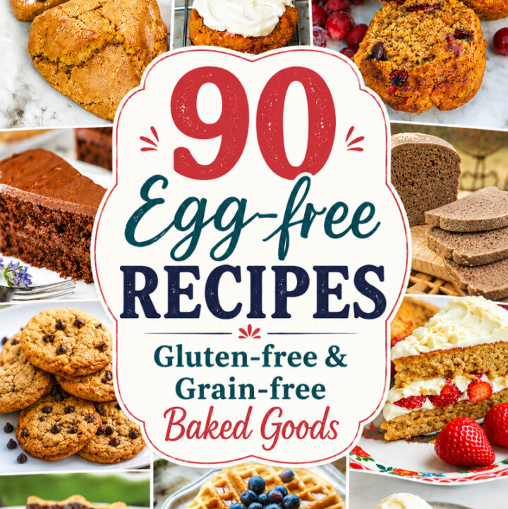 90 egg free baked goods text overlay with 10 photos of the recipes
