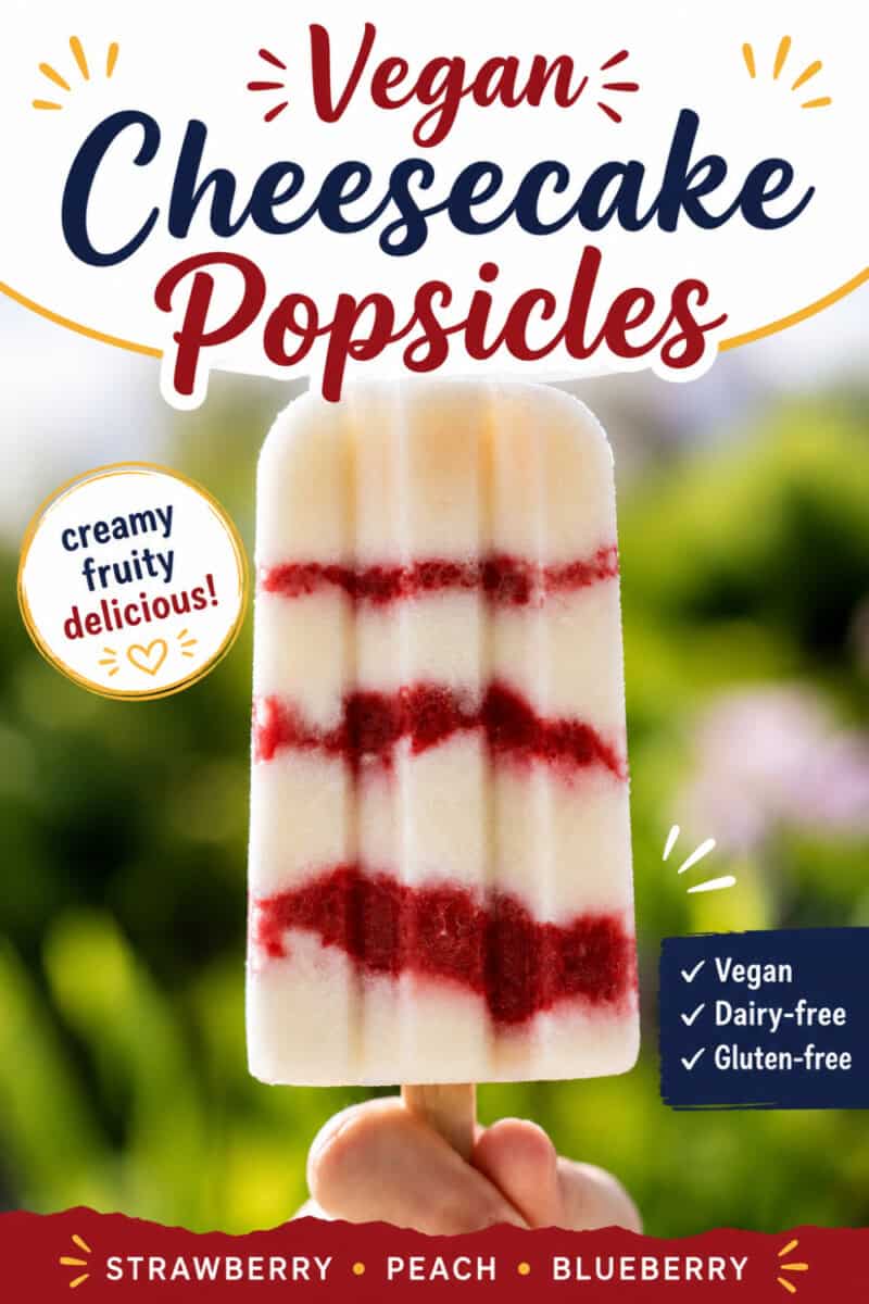 holding up a vegan cheesecake popsicle