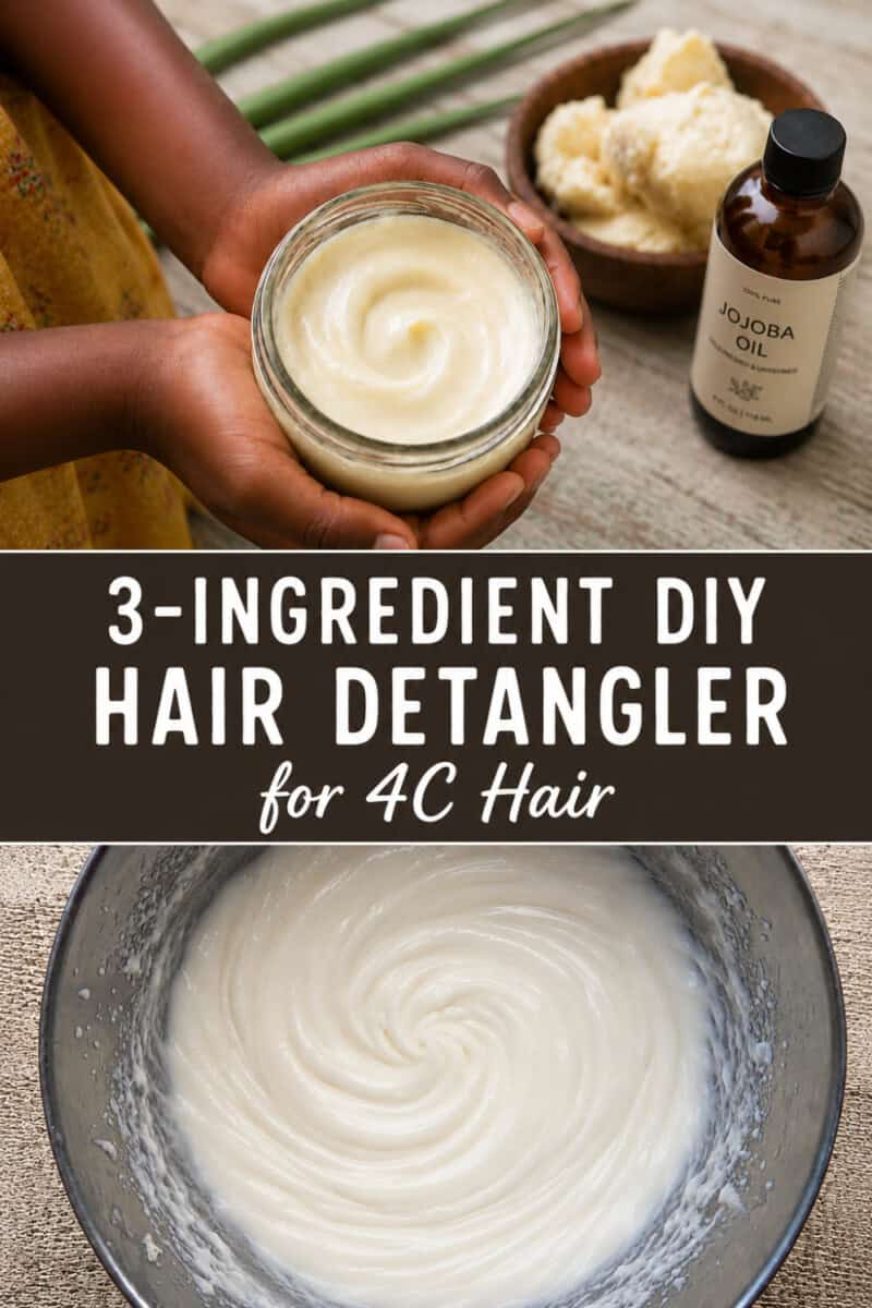 3 ingredient hair detangler for black hair recipe title overlay with 2 photos