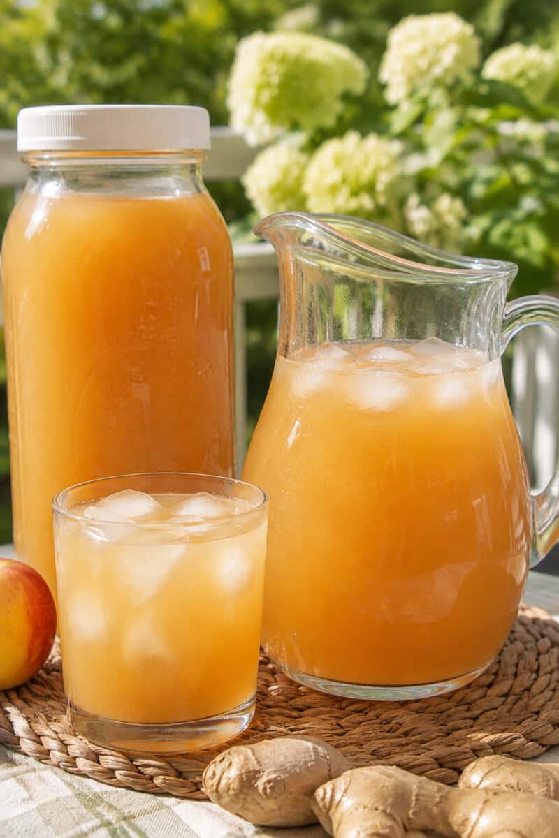 3 containers of iced apple ginger tea