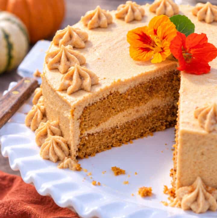 paleo aip pumpkin cake on a white serving platter