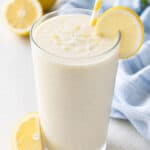 salted lemonade smoothie in clear glass with straw