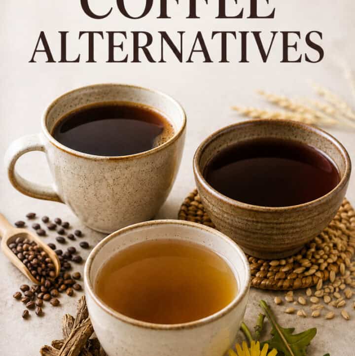 3 best coffee alternatives text overlay with images of 3 cups