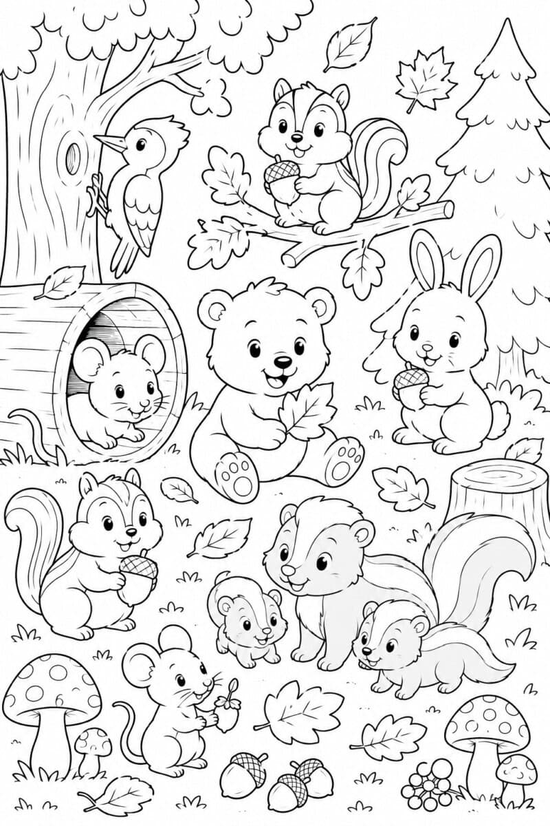 woodland creatures coloring page