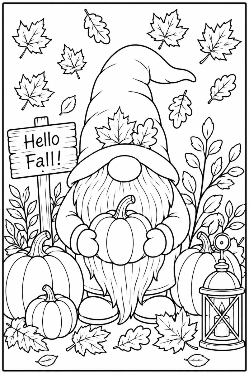 fall garden gnome coloring page