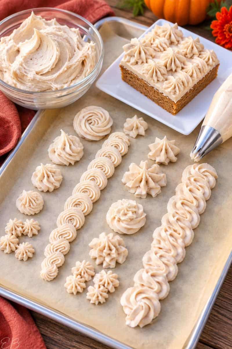 paleo aip buttercream frosting piped so it's easy to see how easy it is to work with